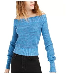Free People Sugar Rush Off The Shoulder Sweater in Blue Combo Size Small